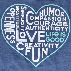 Life Is Good Navy Blue Crusher V-Neck Superpower Love Heart Short Sleeve Tee - S